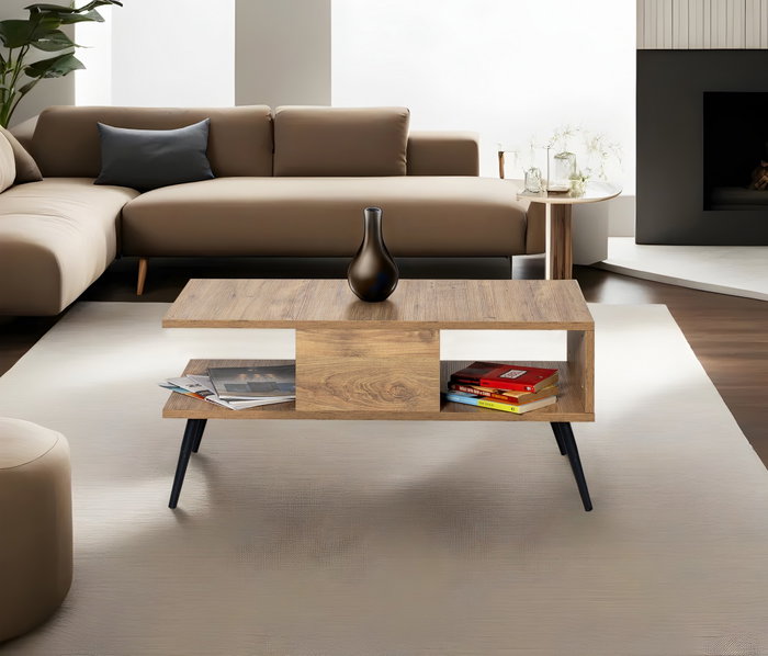 Hanah Home Mesa de Centro Bukle Pino Atlántico y Negro